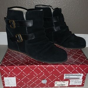 Black suede wedge booties. Almost new!